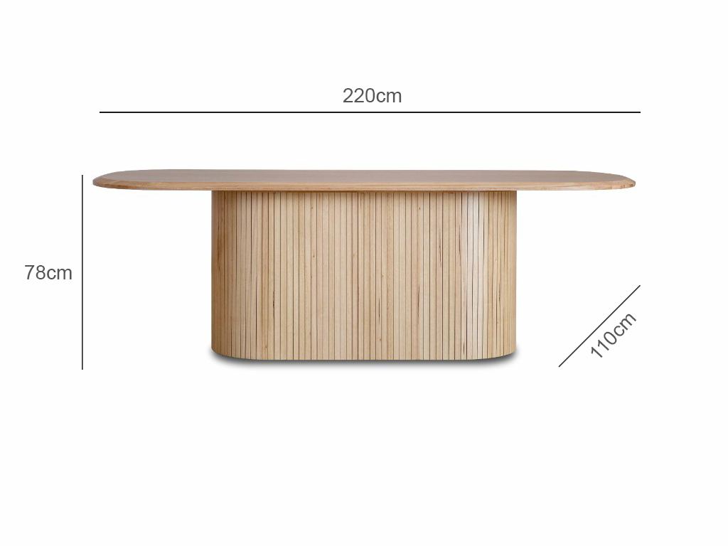 Bellano 220cm Natural Timber Dining Table