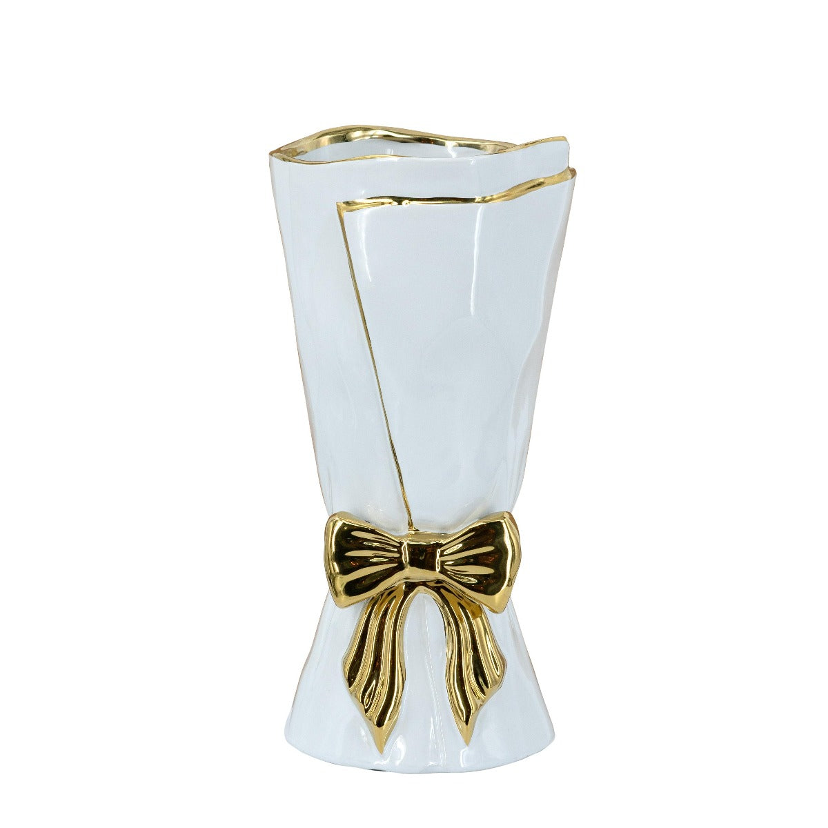 White And Gold Bow Flower Vase