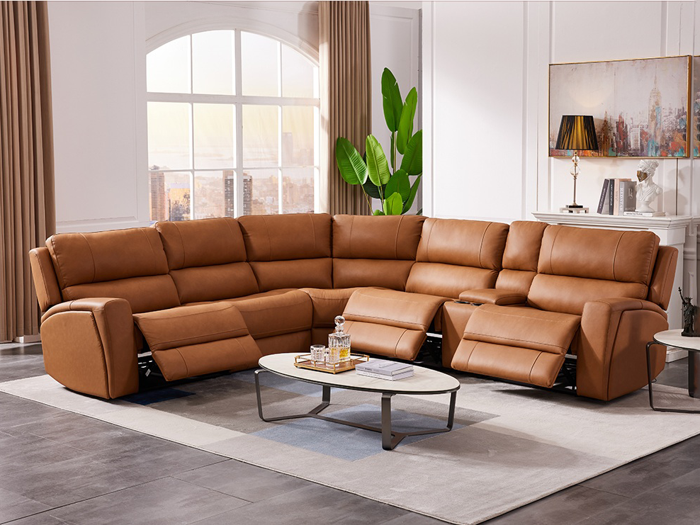 Glenmore Leather Corner Lounge with 3 Electric Recliner