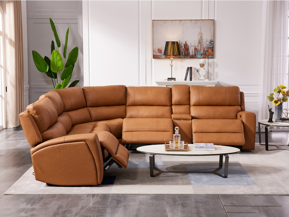 Glenmore Leather Corner Lounge with 3 Electric Recliner
