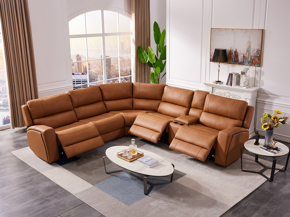 Glenmore Leather Corner Lounge with 3 Electric Recliner