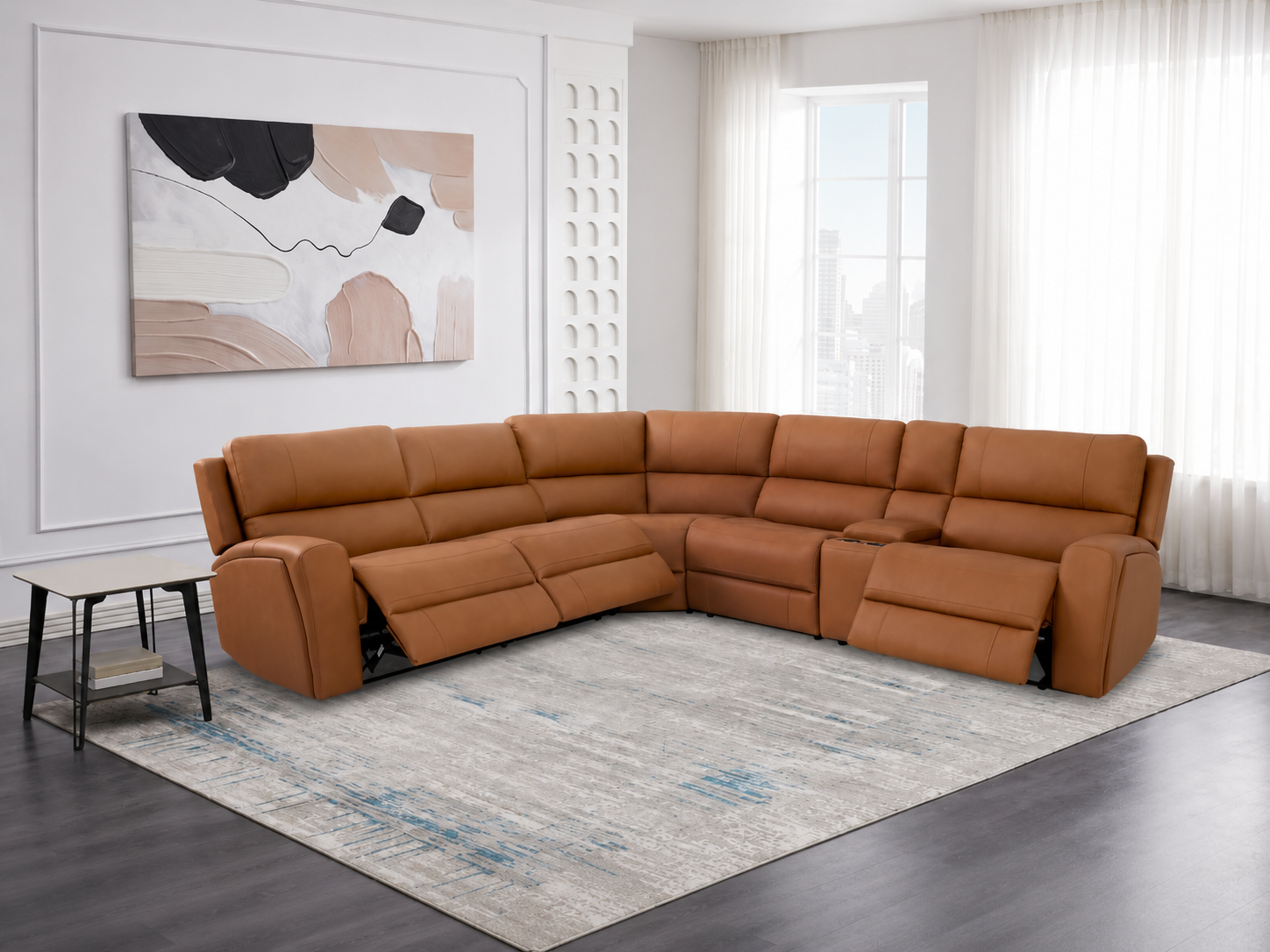 Glenmore Leather Corner Lounge with 3 Electric Recliner