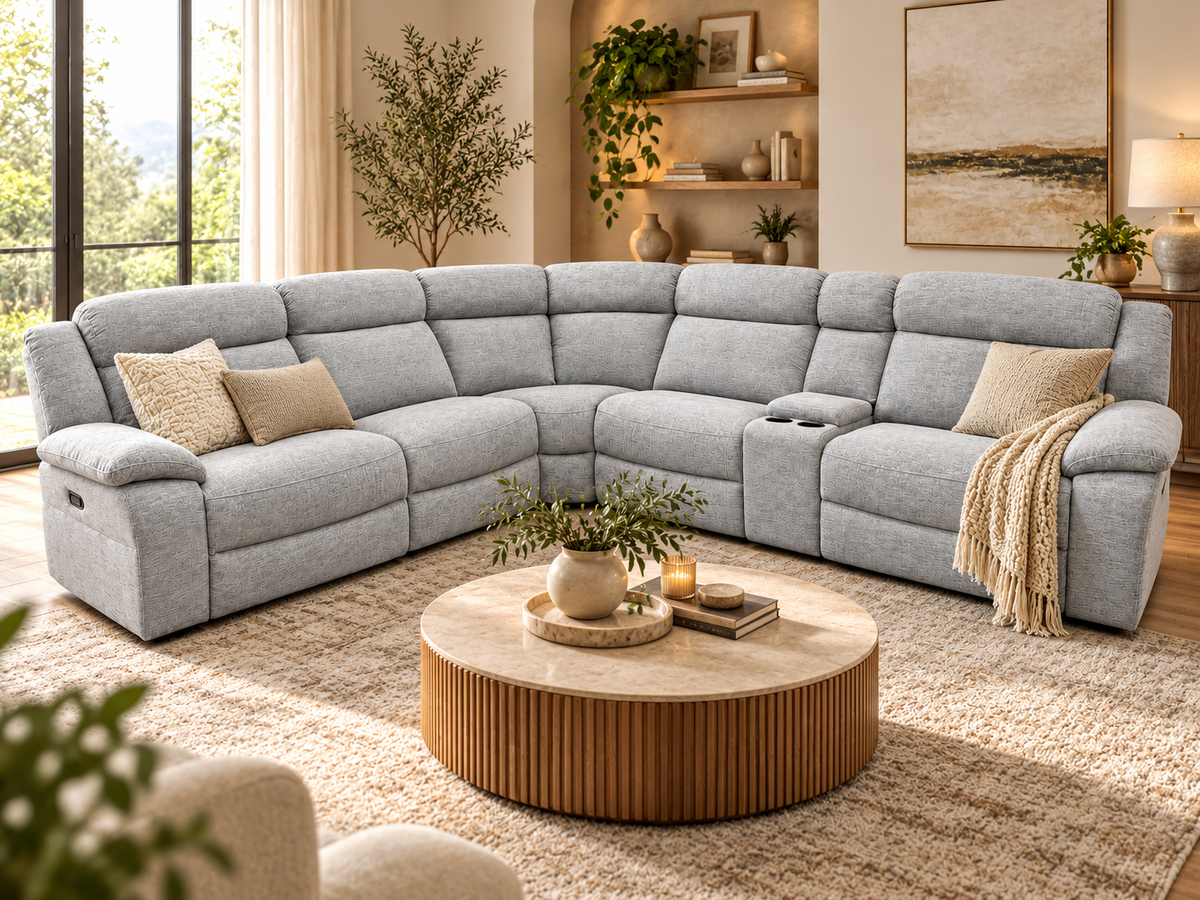 HUDSON Electric Fabric Corner Recliner Lounge