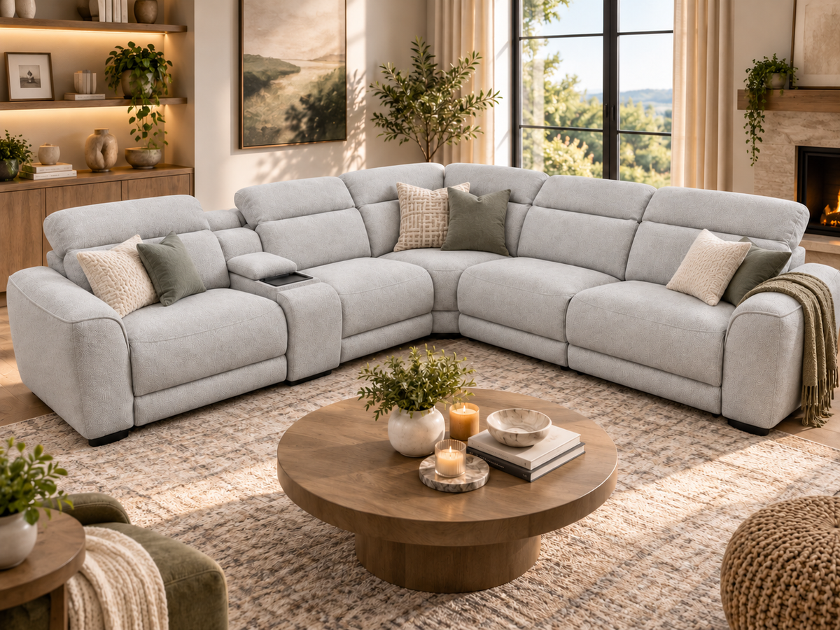 KINGSLEY Fabric Electric Recliner Corner Sofa