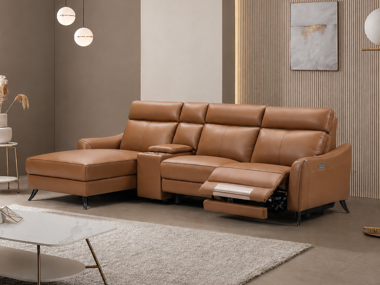 Miami Leather Lounge with Electric Recliner