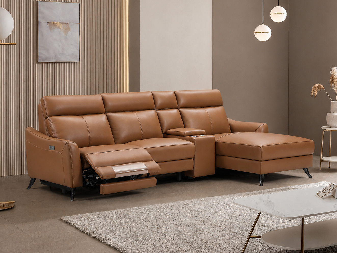 Miami Leather Lounge with Electric Recliner