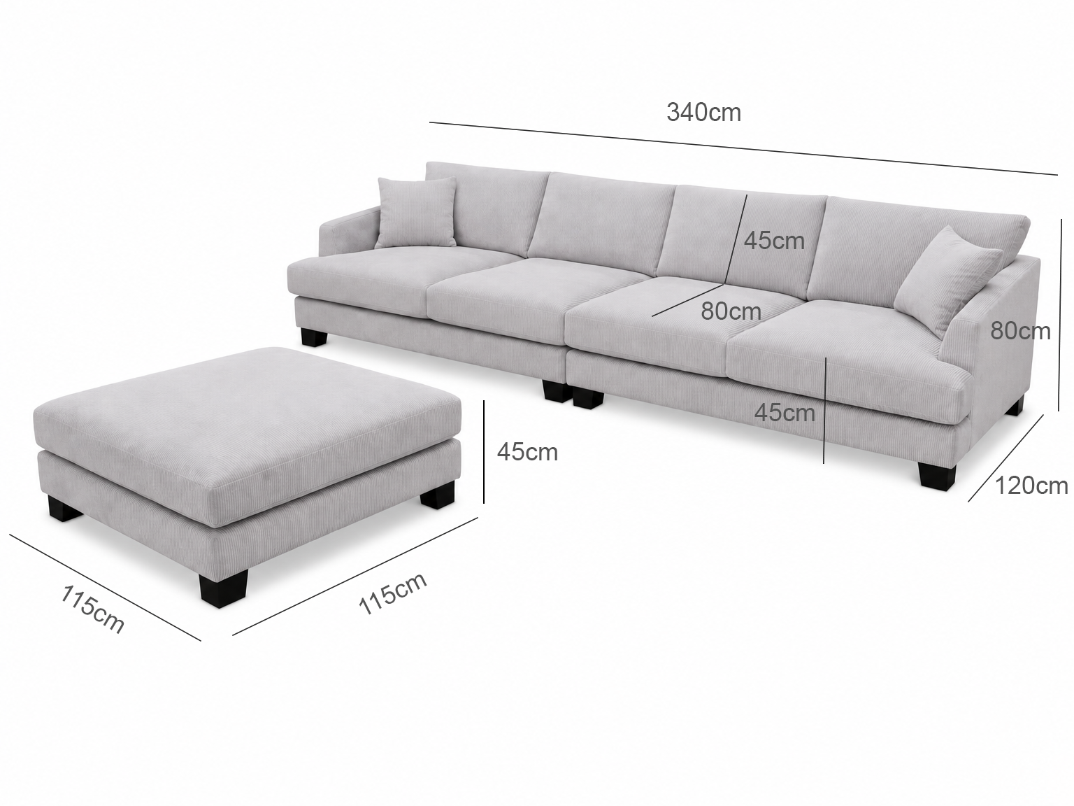 PRIMO Fabric 4 Seater Lounge with Ottoman