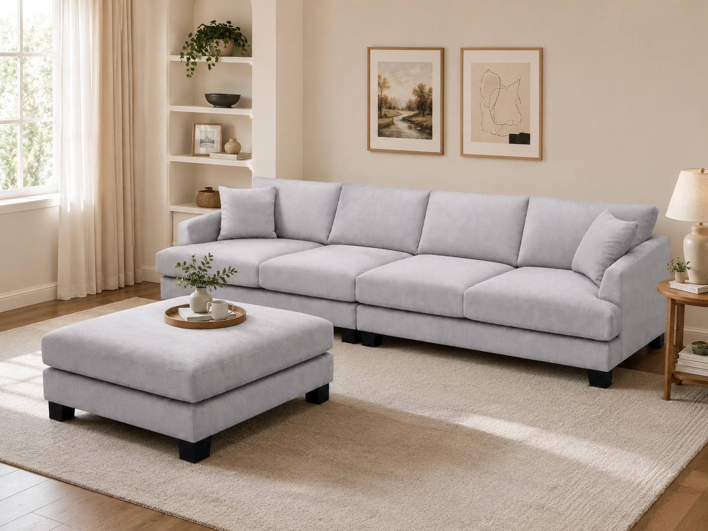 PRIMO Fabric 4 Seater Lounge with Ottoman