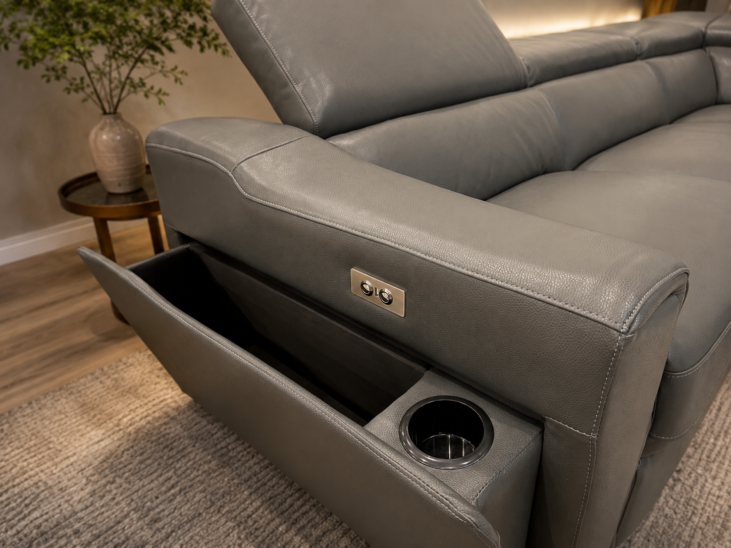 Portland Leather Corner Lounge with Electric Recliner