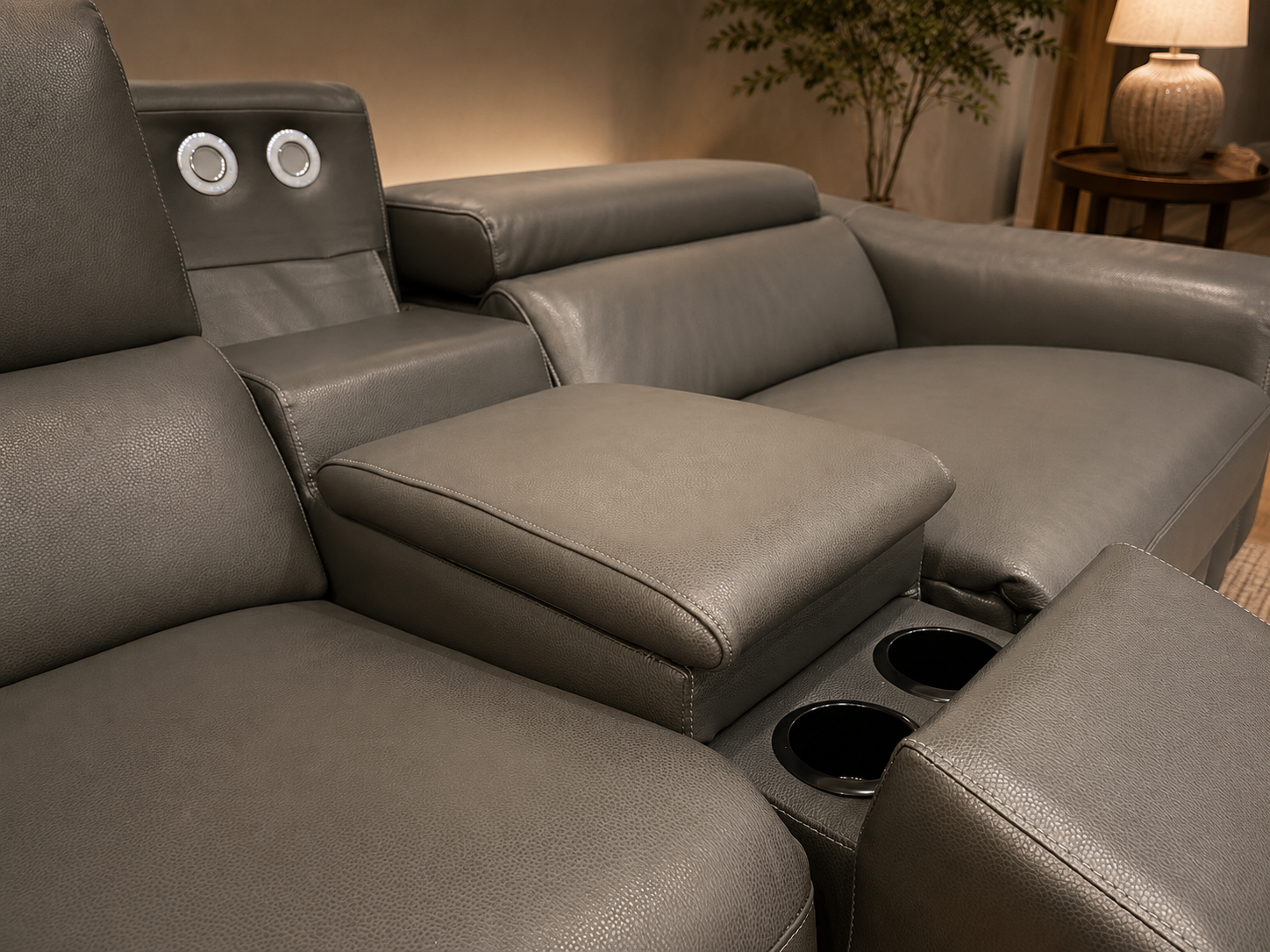 Portland Leather Corner Lounge with Electric Recliner