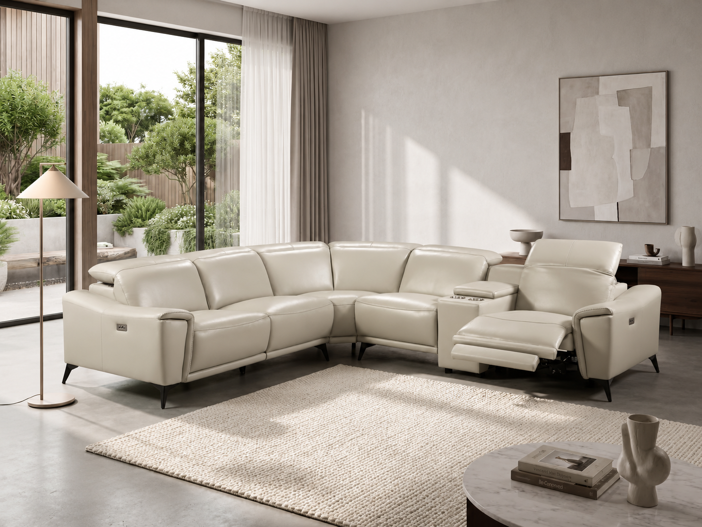 Stanley Leather Corner Lounge with Electric Recliner