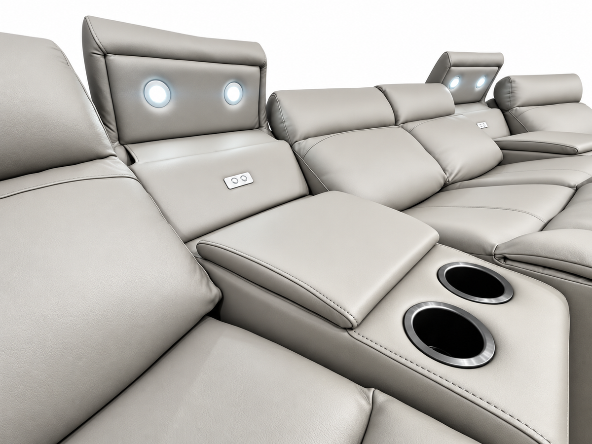 WELLINGTON 4-Seater Leather Dual Electric Home Theatre Lounge