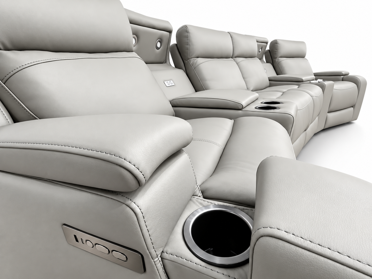 WELLINGTON 4-Seater Leather Dual Electric Home Theatre Lounge