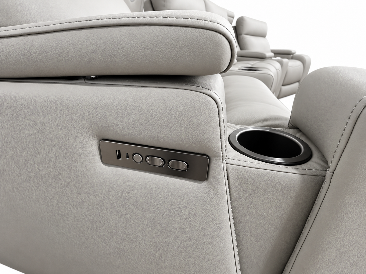 WELLINGTON 4-Seater Leather Dual Electric Home Theatre Lounge