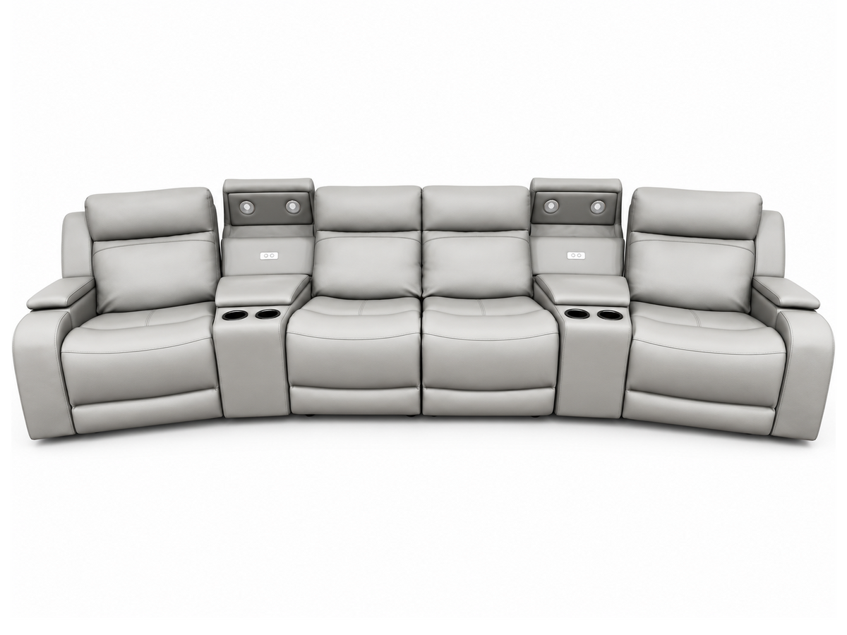 WELLINGTON 4-Seater Leather Dual Electric Home Theatre Lounge