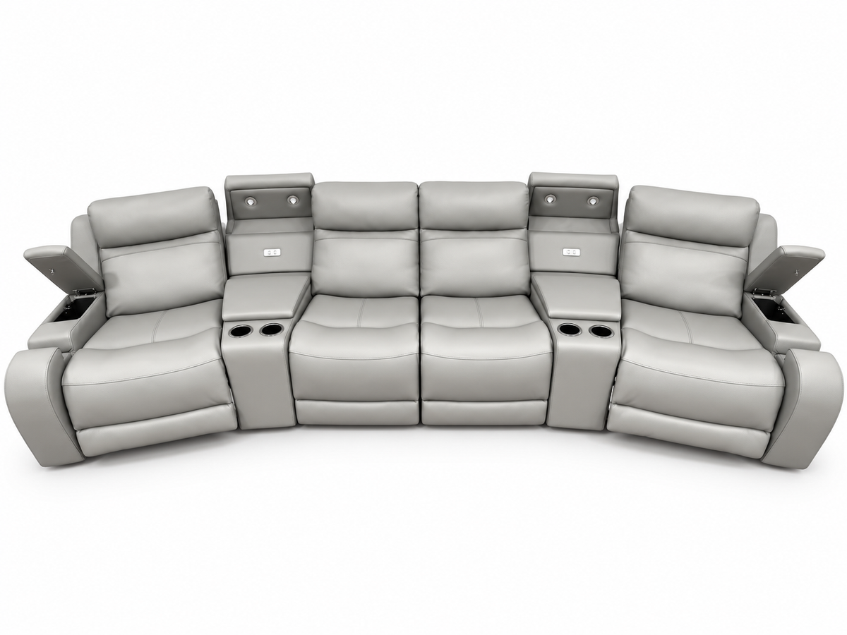 WELLINGTON 4-Seater Leather Dual Electric Home Theatre Lounge