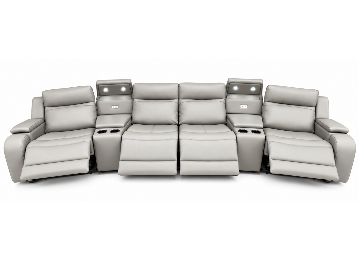 WELLINGTON 4-Seater Leather Dual Electric Home Theatre Lounge